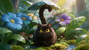 躲雨小黑猫