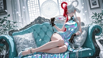 炫彩执扇长腿少女