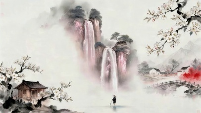 水墨瀑布高山