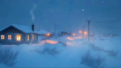 静谧冬日雪原小镇