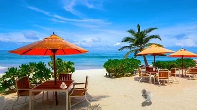 蔚蓝大海海边咖啡厅