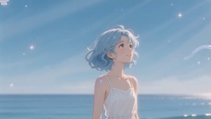 海边蓝色调女孩