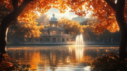 秋日欧式湖畔庄园