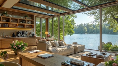 舒适阳光湖景客厅