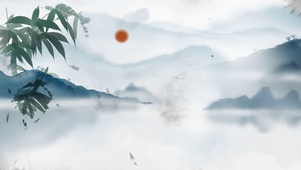 中国风水墨画夕阳河流船
