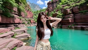 碧水青山景区游玩的美女
