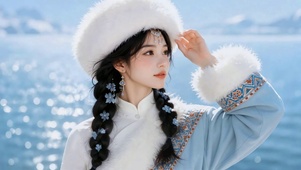蓝冰湖畔民族风清纯美女