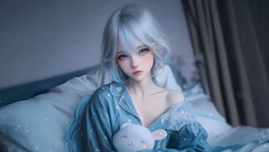 可爱床上少女