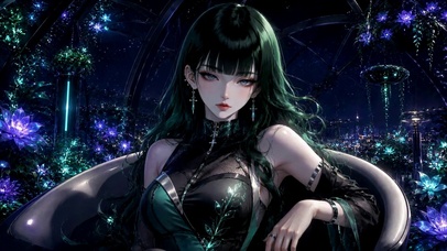 暗夜赛博朋克绿发美少女