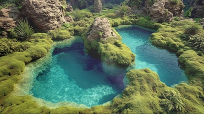 清新绿色海岛水潭