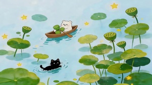 荷花池塘猫咪
