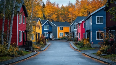 秋日阴天彩色建筑小镇