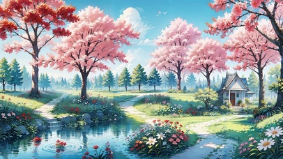 唯美樱花林小屋