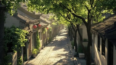 清幽古镇夏日树影街道