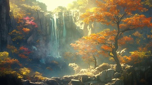 山间枫林瀑布