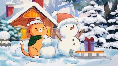 冬季猫猫堆雪人