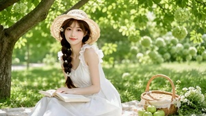 树荫下的纯欲白裙美女