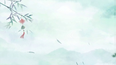 中国风水墨绿色古风唯美山水