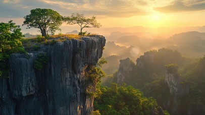 俯瞰落日云雾群峰