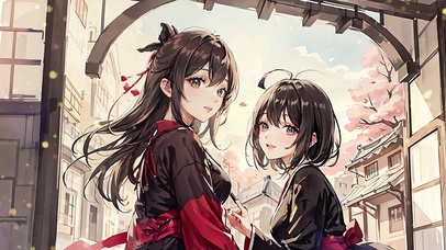 古风典雅红黑长裙两位女神