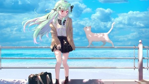 海边女孩与小萌猫