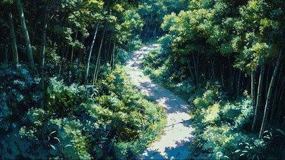 清新绿色竹林公园小径