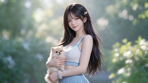抱萌宠的少女