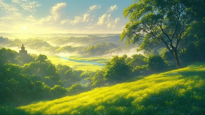 绿色护眼迷雾山坡