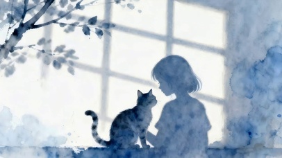 影子女孩和猫咪