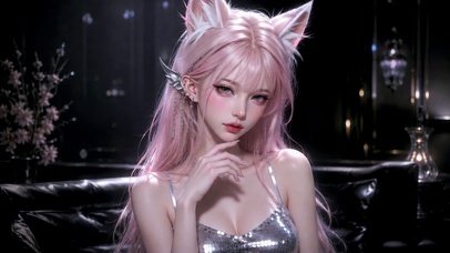 粉发猫耳二次元美少女