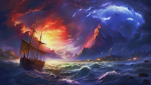 暴风雨前的海上航船