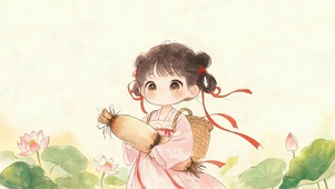 手拿莲藕女孩