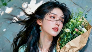 捧花长发氛围感美女