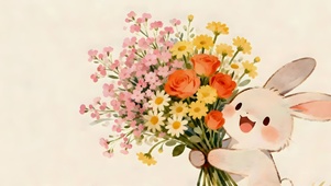 4K萌趣小兔 送你花花