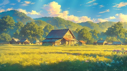 落日静谧乡村木屋