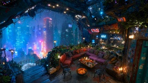 未来城市冬雪小屋