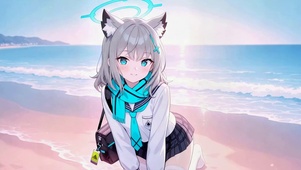 蔚蓝档案海边猫耳美少女