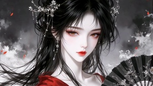 古风银钗执扇美少女