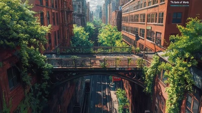 清新夏日城市铁路风景