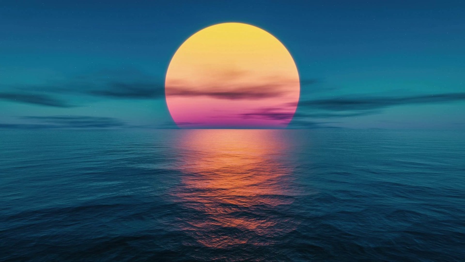 渐变圆日落海平面风景