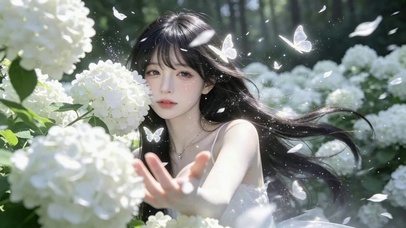 林间白绣球仙气美少女