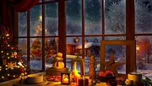 温馨圣诞雪天小镇房间