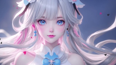 阳光元气优雅古风白色长发美少女