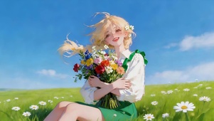 春天鲜花女孩