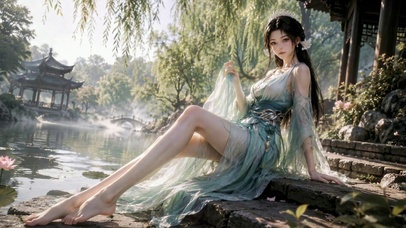 水岸古风仙气汉服美女