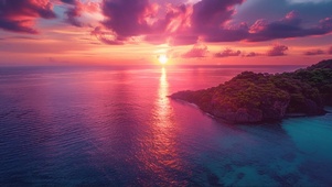 粉色晚霞海岛