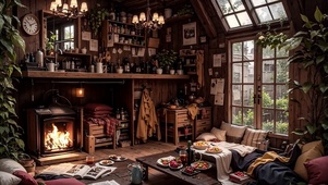 【雨景】雨中的温暖木屋