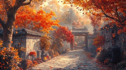 秋日小城古迹建筑美景