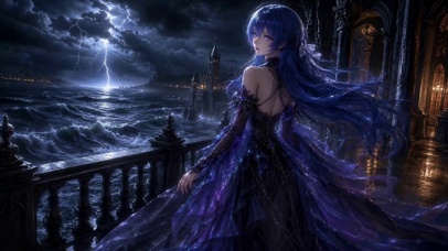 雷雨海边蓝发二次元美少女