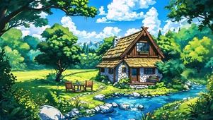 4K 河畔木屋